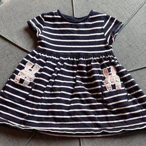 F&F Navy and White Striped Dress with Bunny Pockets